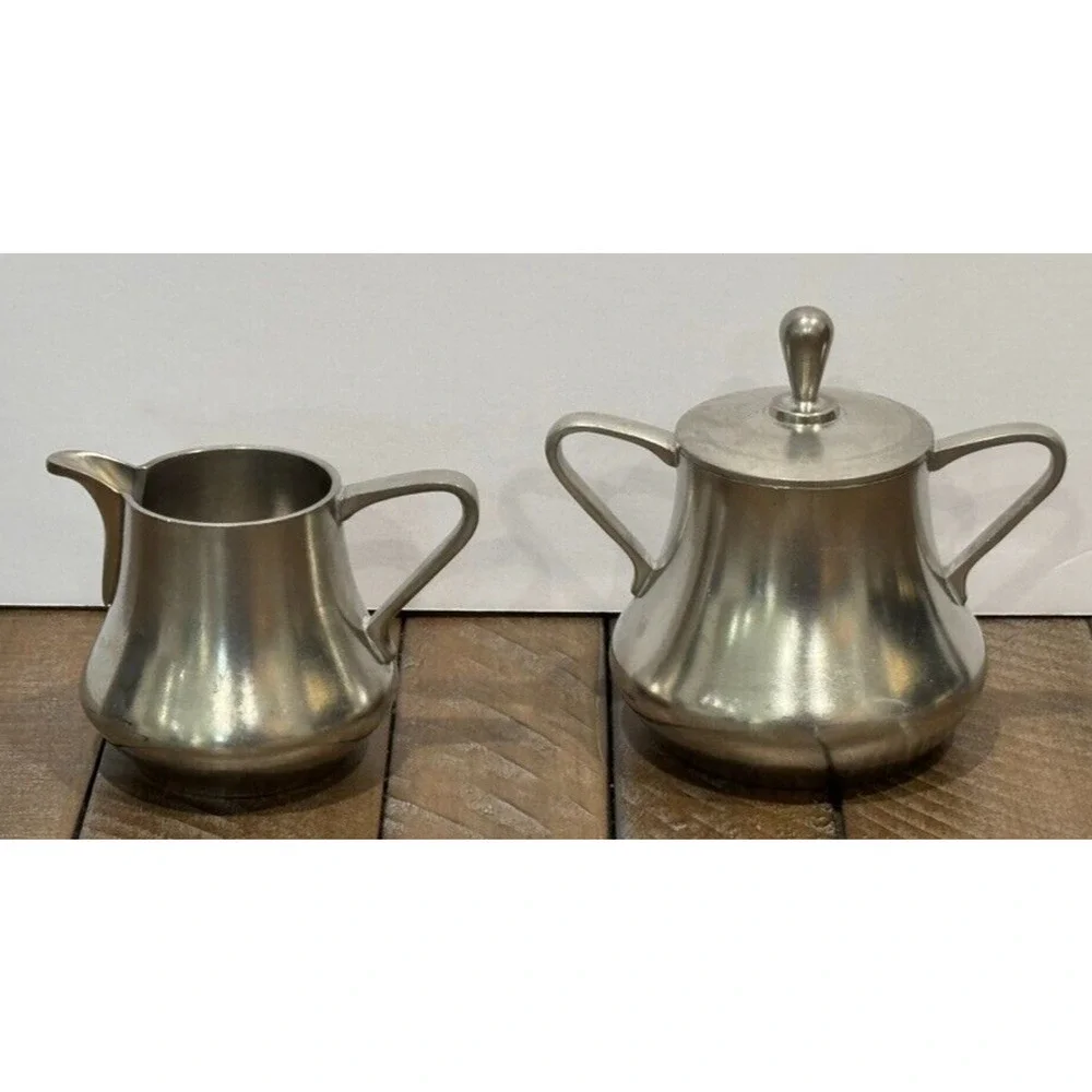 Sevst Cast Pewter Creamer & Sugar Set w/Lid Holland - 3 Piece Set